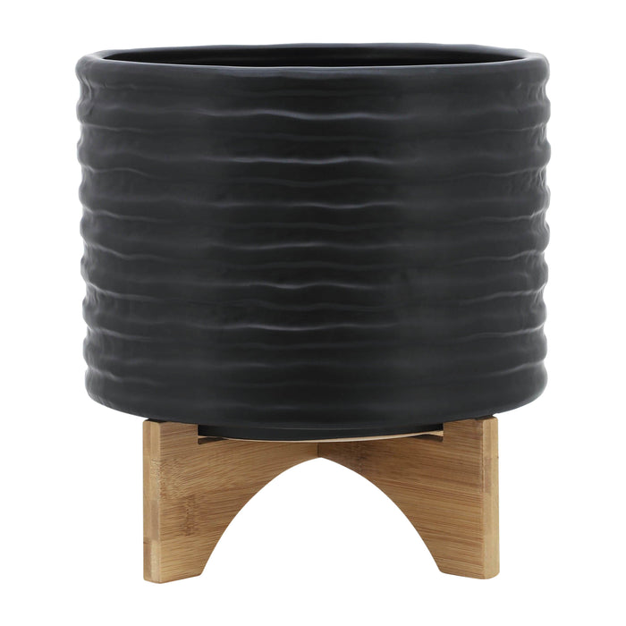 Textured Planter With Stand 10" - Black