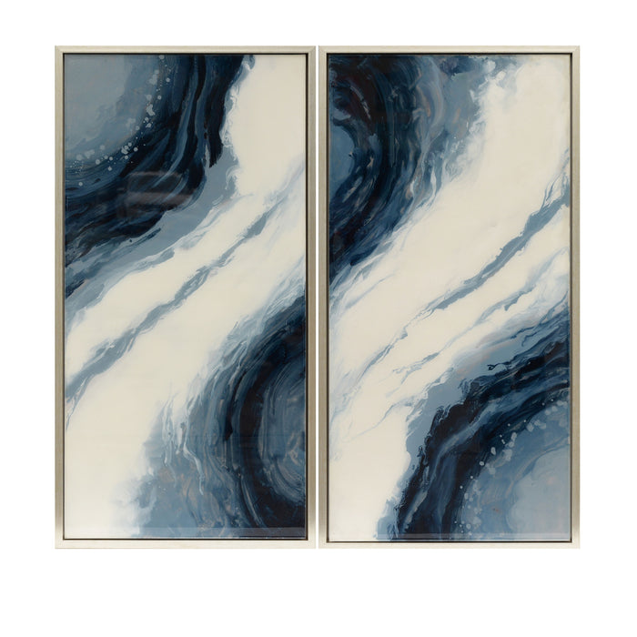 Abstract Oil Painting 42 x 22" (Set of 2) - Blue / White
