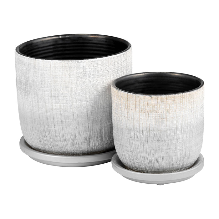 Textured Planter With Saucer 5 / 6" - Silver