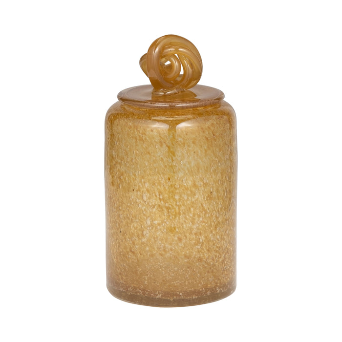 Glass Jar With Knot Lid 10" - Amber Bubble