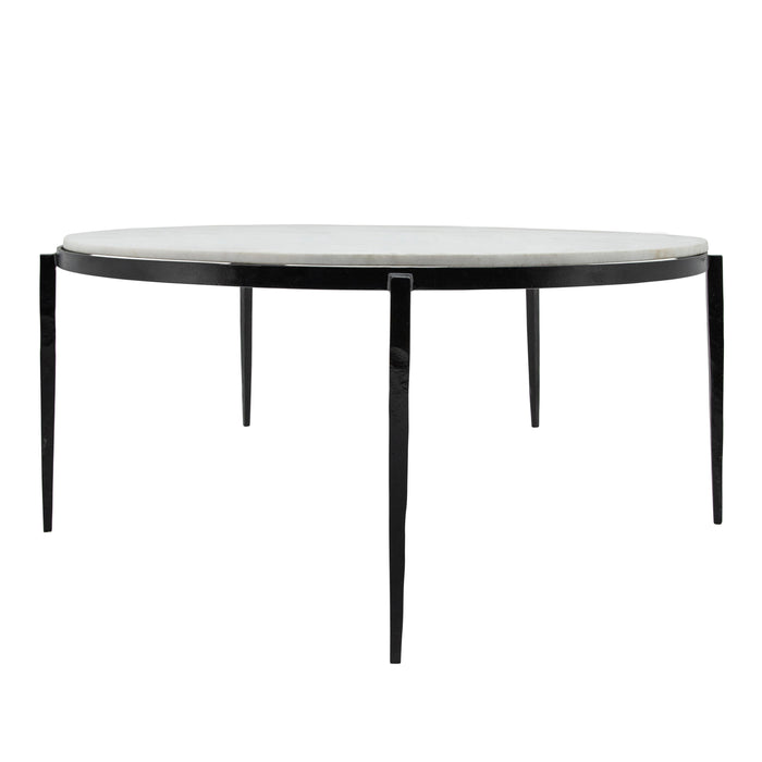 Metal 34X17" Coffee Table With Marble Top - Black