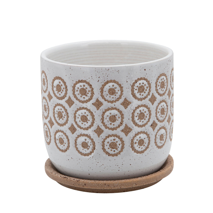 Circles Planter With Saucer 6" - Beige