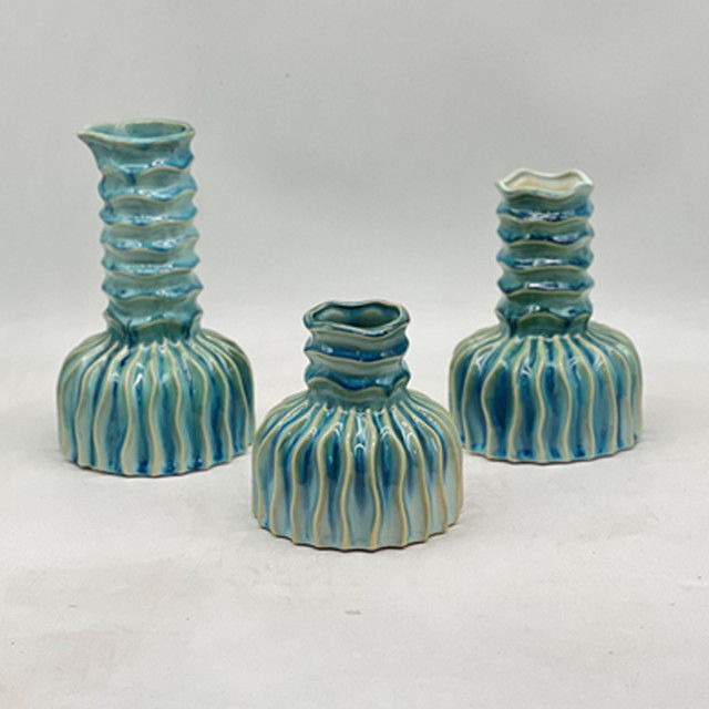 Coastal Ribbed Bud Vase Reactive Finish - Blue