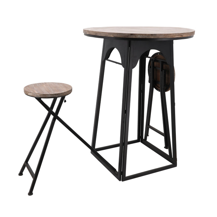 Metal / Wood Table With Folding Chairs 41" - Brown