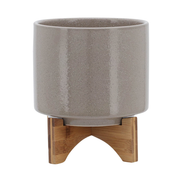 Planter With Wood Stand 8" - Beige