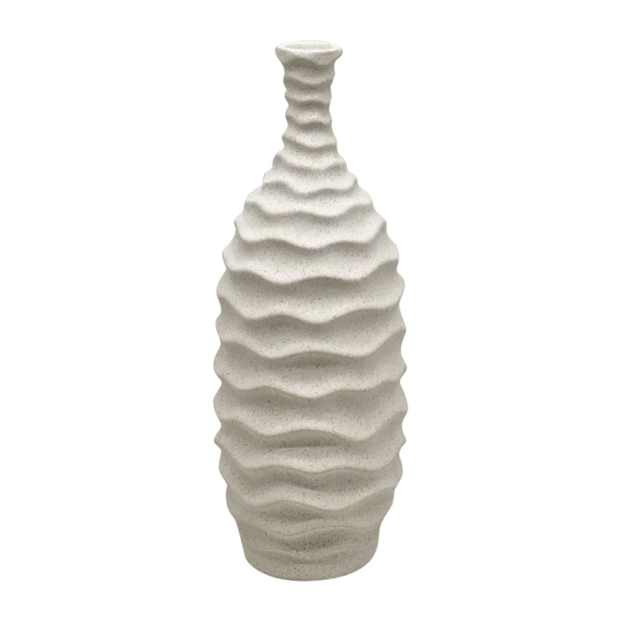 11" Horizontal Ribbon Vase Sand Texture - White