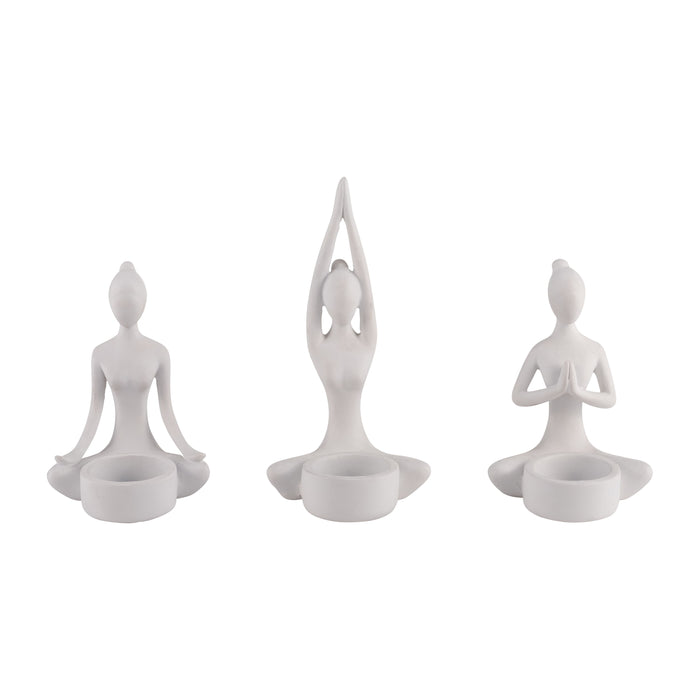 (Set of 3) 7" Resin Yoga Women Tealight Holder - White