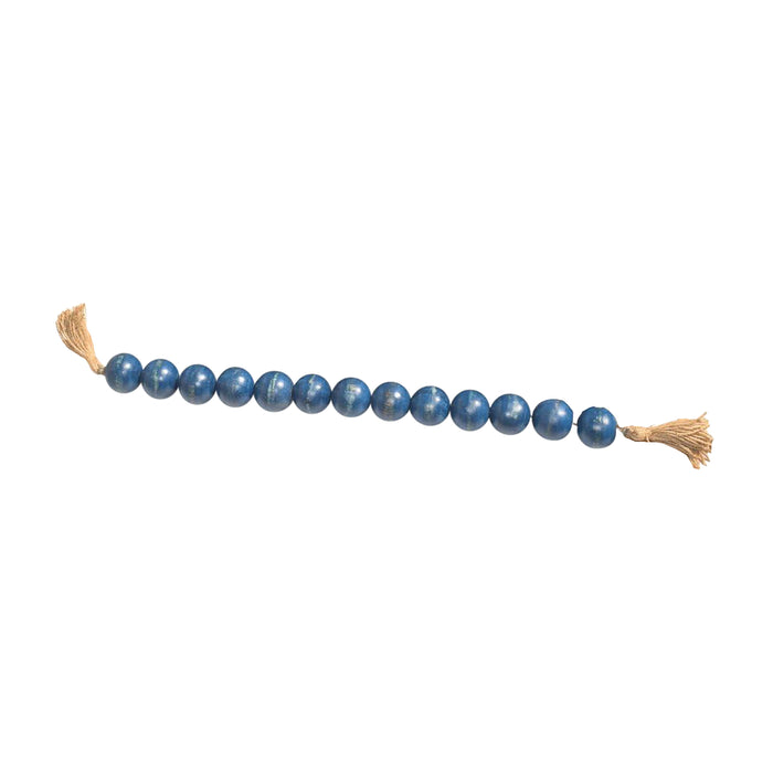 Wood 25" Large Beaded Garland With Tassel - Teal/Blue
