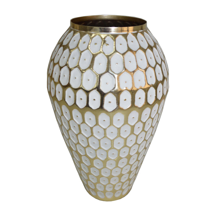 Metal 11" Tribal Urn Vase - Gold
