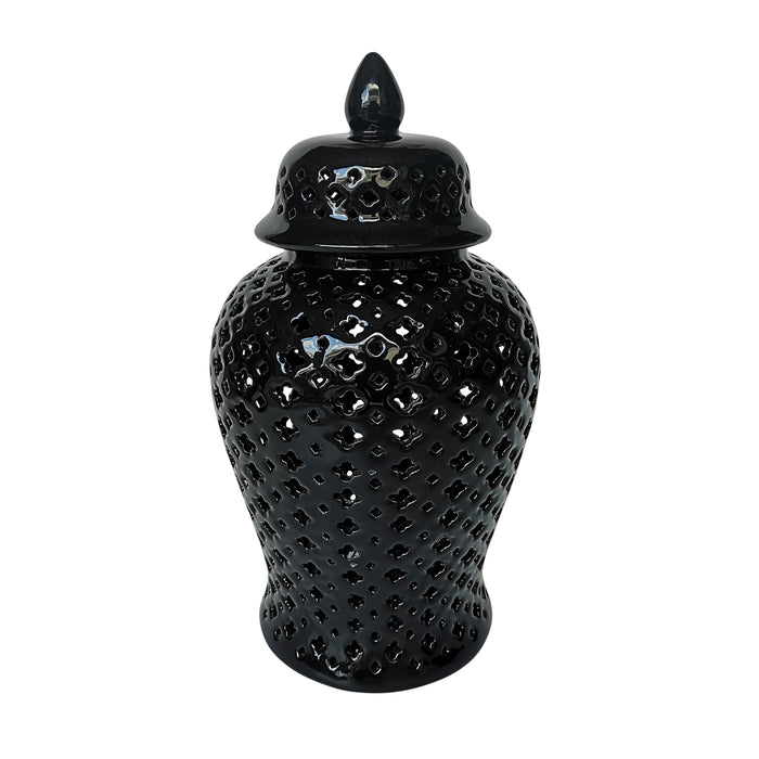 17" Cut-Out Clover Temple Jar - Black