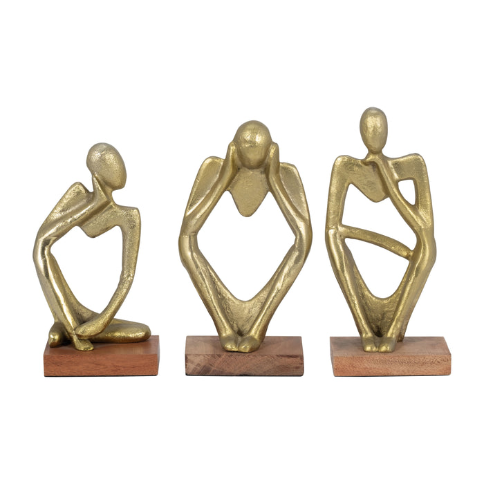 Metal/Wood Deep Thoughts 9" (Set of 3) - Gold