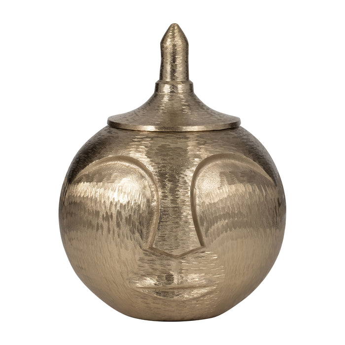 Metal Face Jar With Lid 13" - Champagne