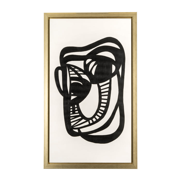 Hand Painted Gold Frame Geometric Face 35X59 - Black