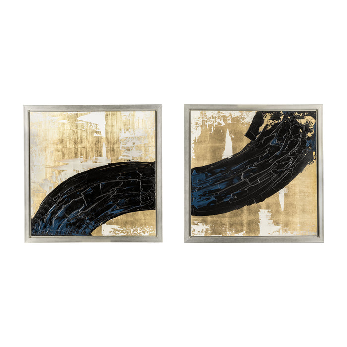 Hand Painted Matching Black Streak 95 x 47" (Set of 2) - Gold