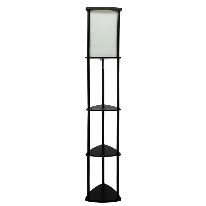 Wood Corner Etagere / Floor Lamp 62.5" - Black