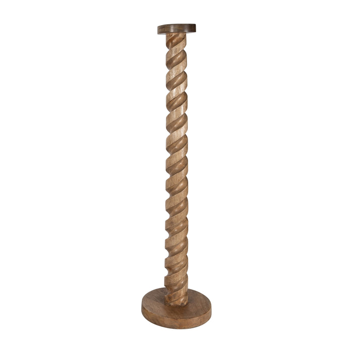 Wood 36" Spiral Floor Pillar Candleholder - Natura