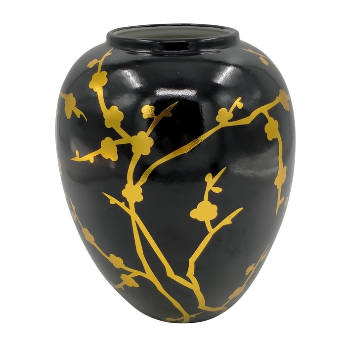 Ceramic 10" Jar With Gold Decal - Black