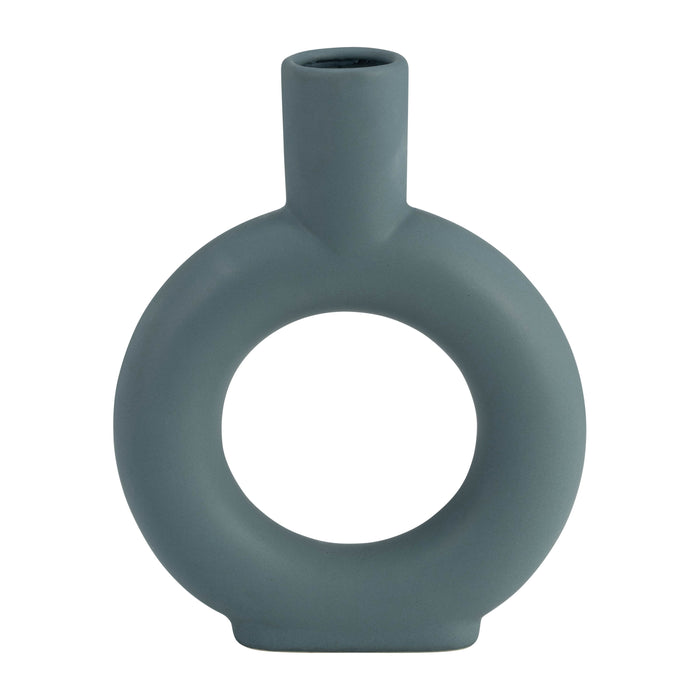 Ceramic 9" Round Cut-Out Vase - Deep Teal