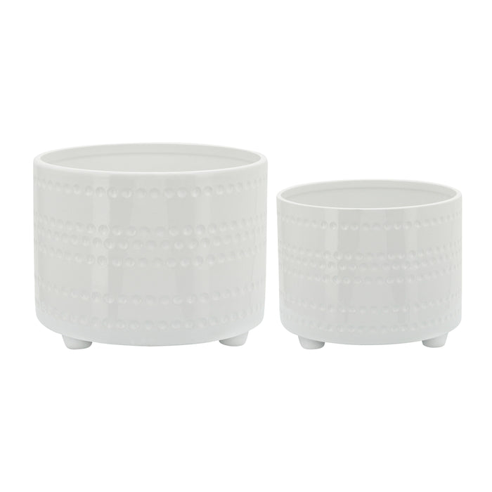 Dotted Footed Planters 10 / 12" (Set of 2) - White
