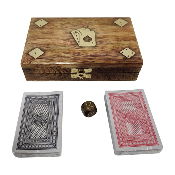 Wood 7 x 5" Cards And Dice Box - Brown