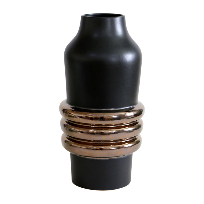15" Calorin Oversized Tribal Vase - Black / Gold