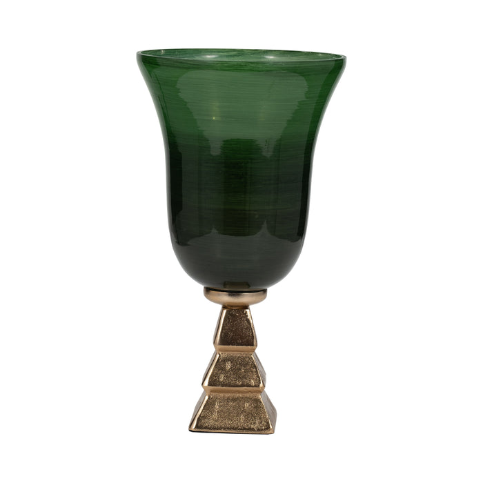 Glass 15" 5Th Ave Vase On Stand - Green / Gold