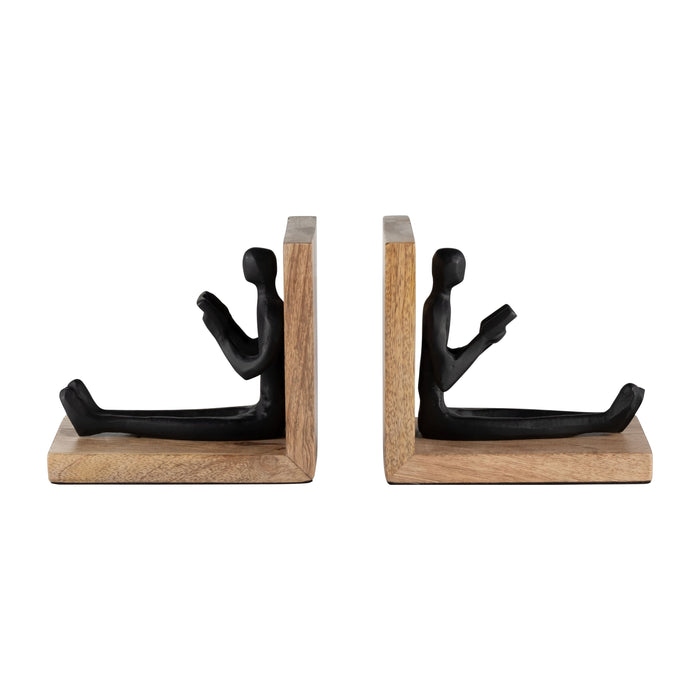 Wood Man Reading Bookends 6" (Set of 2) - Brown / Black