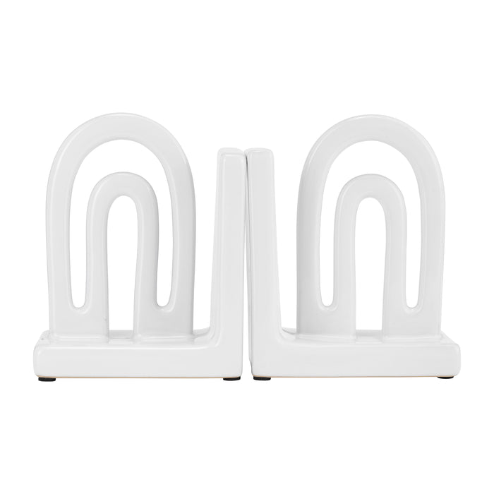 Ceramic Arch Bookends 6" (Set of 2) - White