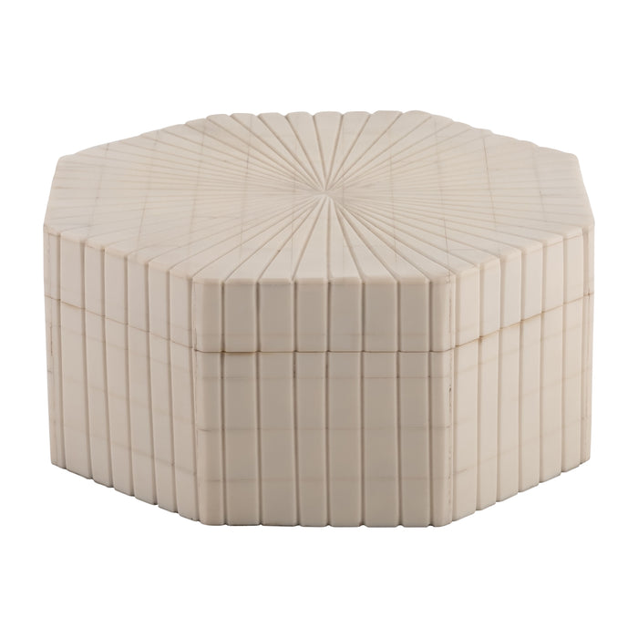 Resin Hxgon Boxes With Ridge Design 6 / 8" (Set of 2) - Ivory
