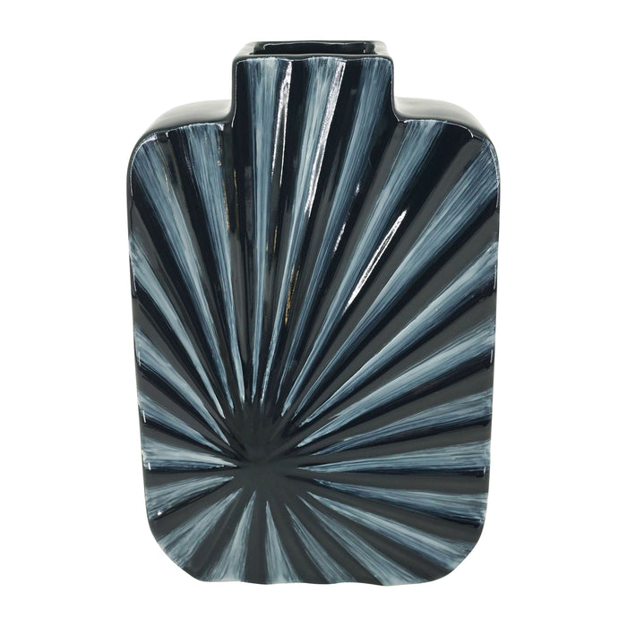 Ceramic 12" Textured Vase - Navy Blue/Cream