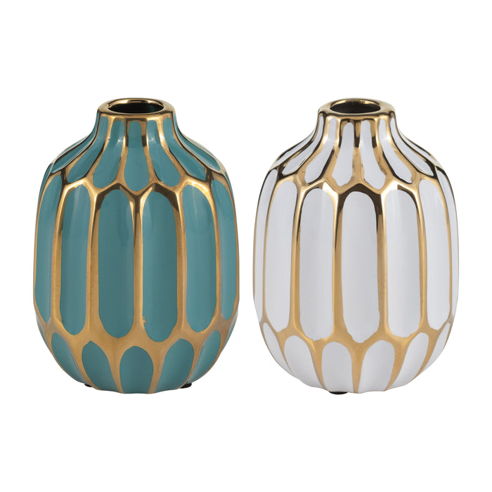 Ceramic Vase 5" (Set of 2) - Turquoise / White