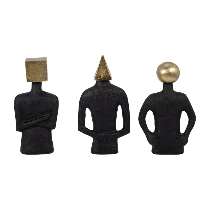 Metal (Set of 3) 11" Man With Square Head - Black/Gold