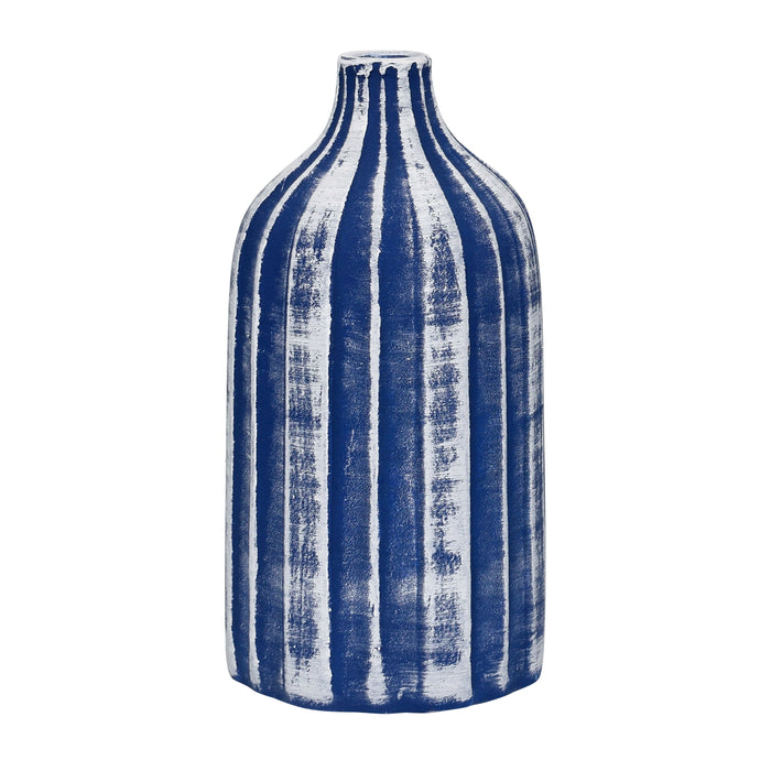 Clay 16" Flat Ribbed Bottle Vase - Blue/White