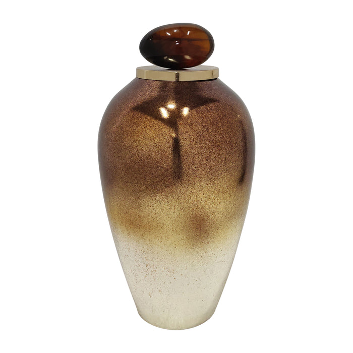 Glass 20" Temple Vase With Resin Topper - Copper