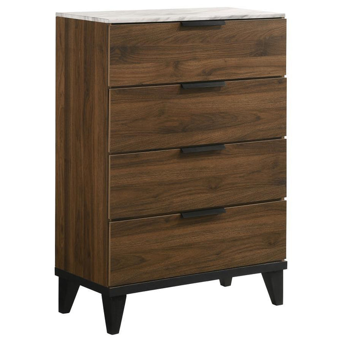 Mays - 4-Drawer Chest With Faux Marble Top - Walnut Brown