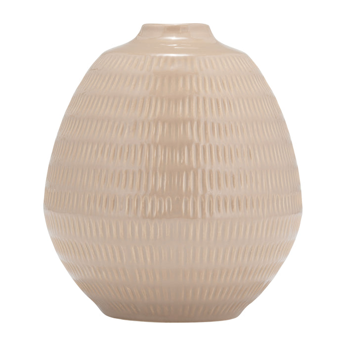 Ceramic Stripe Oval Vase 7" - Irish Cream
