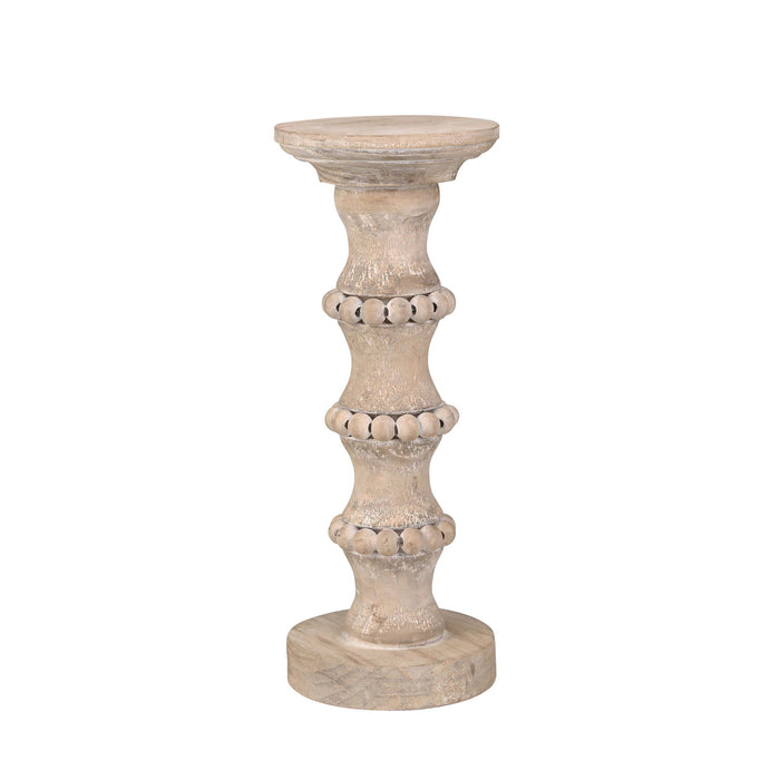 Wooden Antique Style Candle Holder 13" - Beige