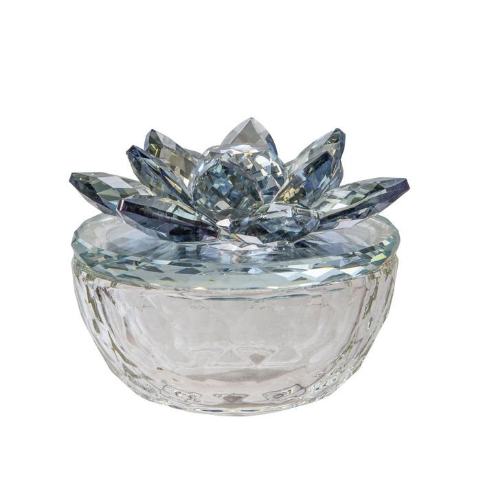 Glass Trinket Box Clear With Light Blue Lotus Top - Clear / Light Blue