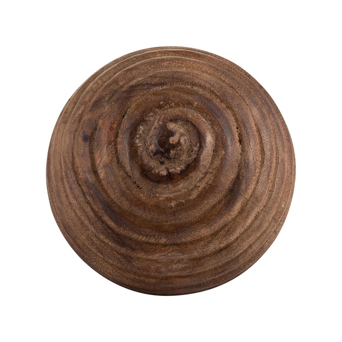 Wooden Orb With Ridges 4" - Natural