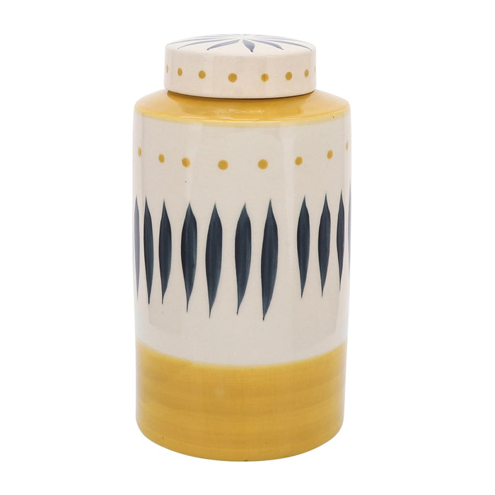 Ceramic 10" Tribal Jar With Lid - Yellow