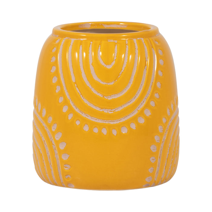 Tribal Arch Vase - Mustard / Tan