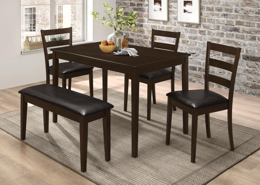 Guillen - 5-Piece Dining Set With Bench - Cappuccino and Dark Brown