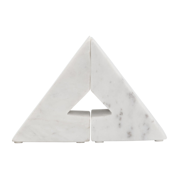 Marble Right Triangle Bookends 6" (Set of 2) - White