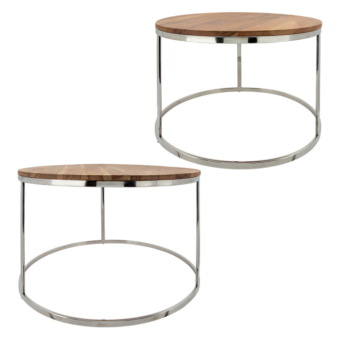 Metal Side Tables With Wooden Top (Set of 2)