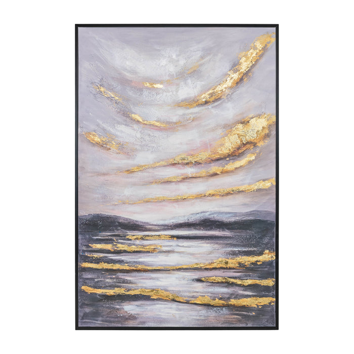 Sky Hand Painted Canvas 40 x 60" - Gray / Gold