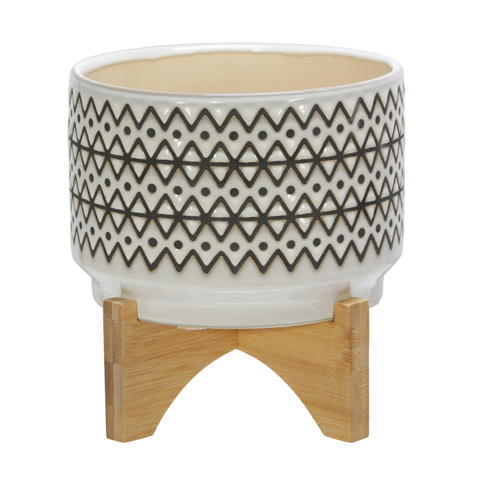 Ceramic Abstract Planter On Stand 7" - Ivory