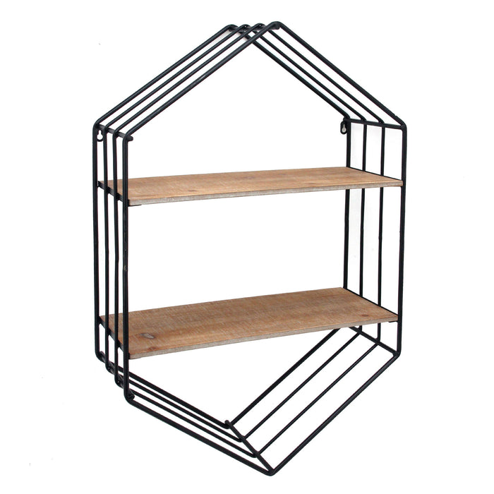 Metal / Wood Hexagon Shelf 20" - Brown / Black