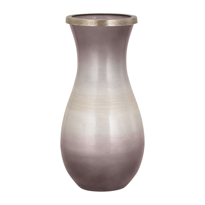 Glass 18" Vase With Metal Rim - Multi