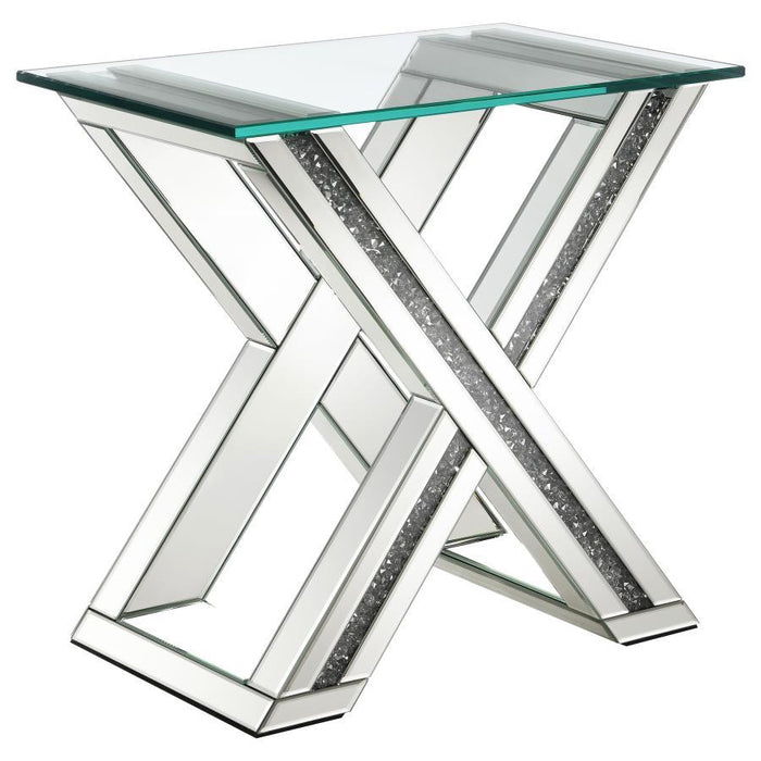 Bonnie - X-Base Rectangle Glass Top End Table - Mirror