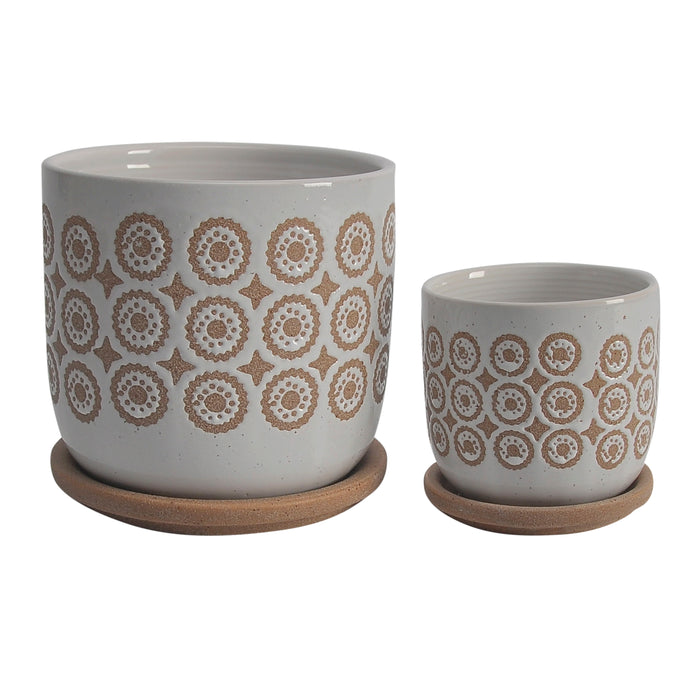 Circles Planter With Saucer 5 / 6" (Set of 2) - Beige